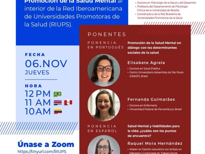Webinar: «Una mirada a las perspectivas y enfoques conceptuales de la Promoción de la Salud Mental al interior de la Red Iberoamericana de Universidades Promotoras de la Salud&nbsp;(RIUPS)